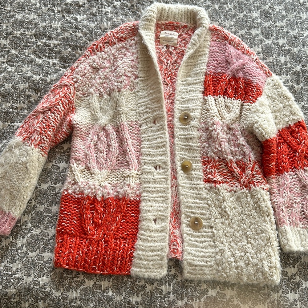 Anthropologie Handknit and Heartfelt Chunky Knit Cardigan SWEATER Alpaca XS/S